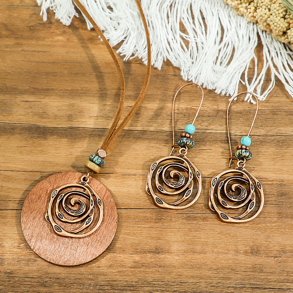 Geometric Pendant Necklace Set Stylish Vintage Alloy Jewelry