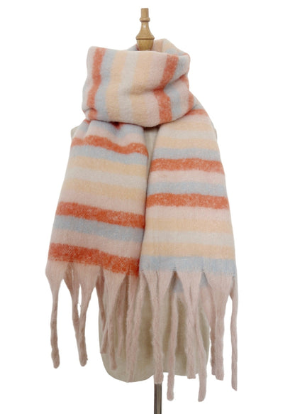 Winter Striped Oversized Thick Soft Tassel Scarfs