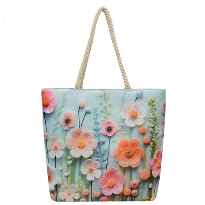 Fashionable Reversible Beach Tote Bag Canvas with Cotton Rope