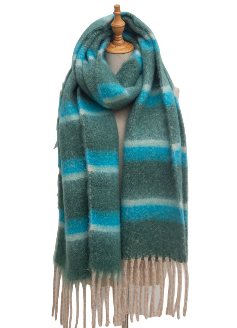 Winter Striped Warm Tassel Thick Scarf