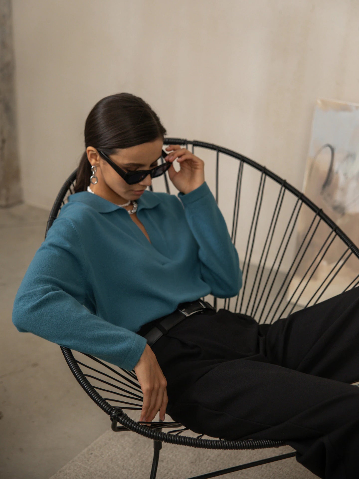 Lapel V-Neck Casual Sweater