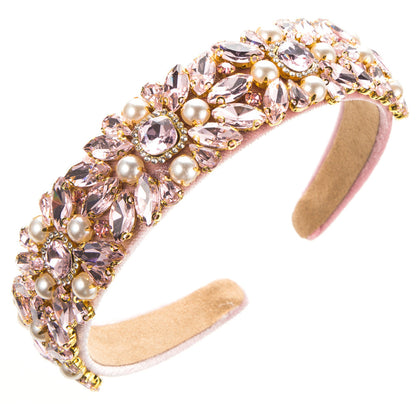Baroque Velvet Wide Headband With Pearls and Rhinestones