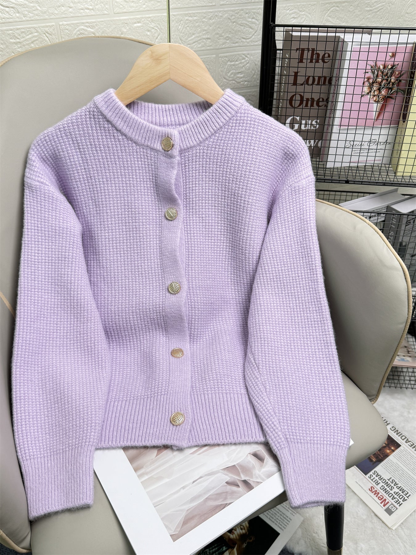 Elegant Knit Solid Color Button Down Cardigan