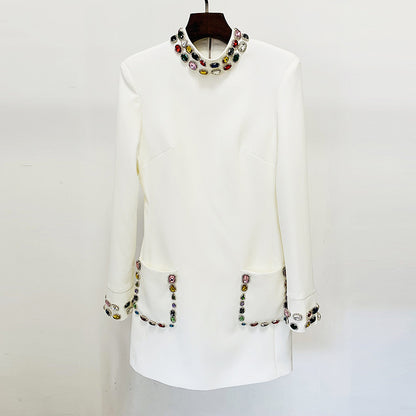 Fashionable Long Sleeve Beaded Dress With Colorful Gems