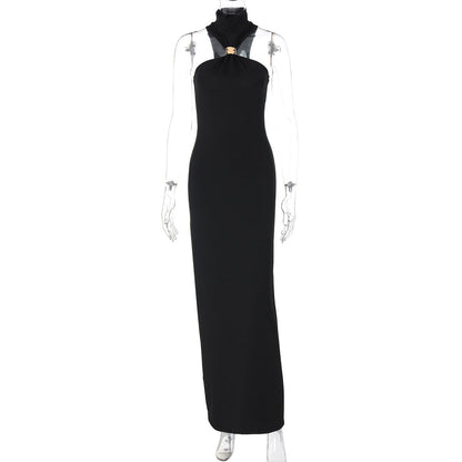 Trendy High Neck Sleeveless Split Midi Dress for Women