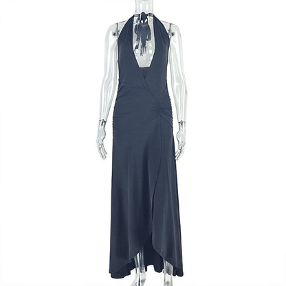Solid Color Bodycon Dress V-Neck Ruched Midi Dress