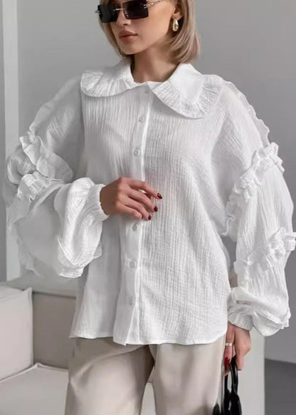 Ruffled Cotton Blouse With Peter Pan Collar