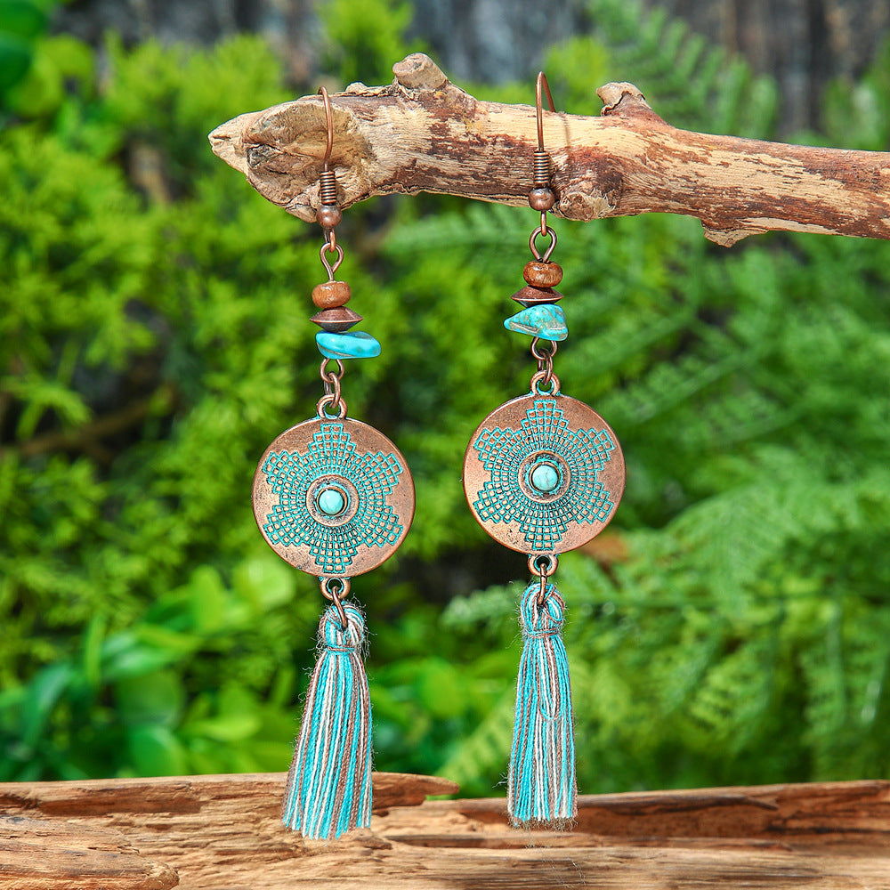 Bohemian Style Tassel Drop Earrings Vintage Zinc Alloy Jewelry