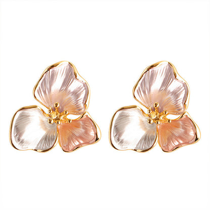 French Vintage Cream White Floral Petal Stud Earrings For Women
