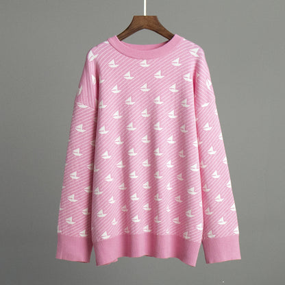 Casual Geometric Knit Sweater Comfortable All-Season Pullover