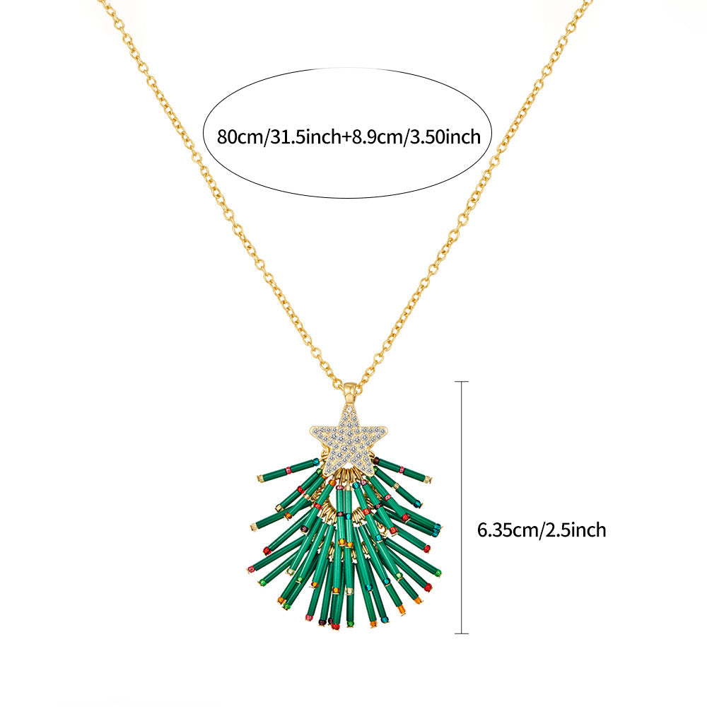 Trendy Star Pendant Rhinestone Christmas Tree Necklace