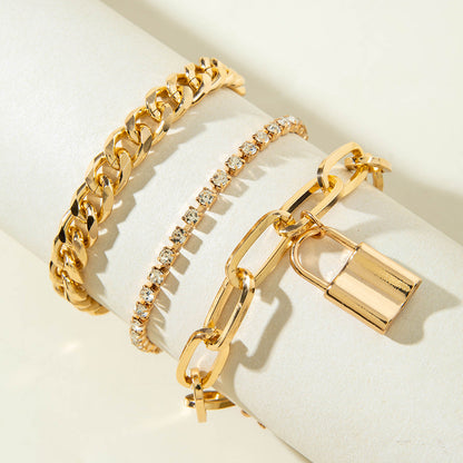 Vintage Geometric Open-Cuff Gold Bracelet Set