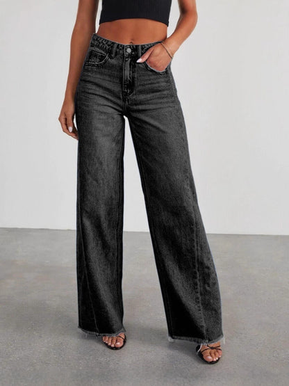 Loose-Fit Wide Leg Denim Pants with Contrast Stitching
