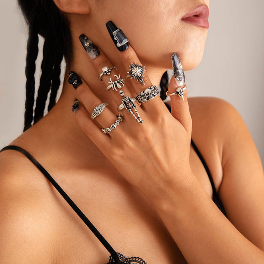 Halloween Gothic Skull Vintage Rings Punk Spider Snake Animal Ring Set
