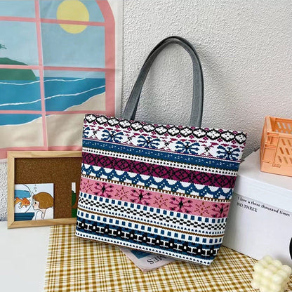 Large Capacity Canvas Tote Bag with Floral Print