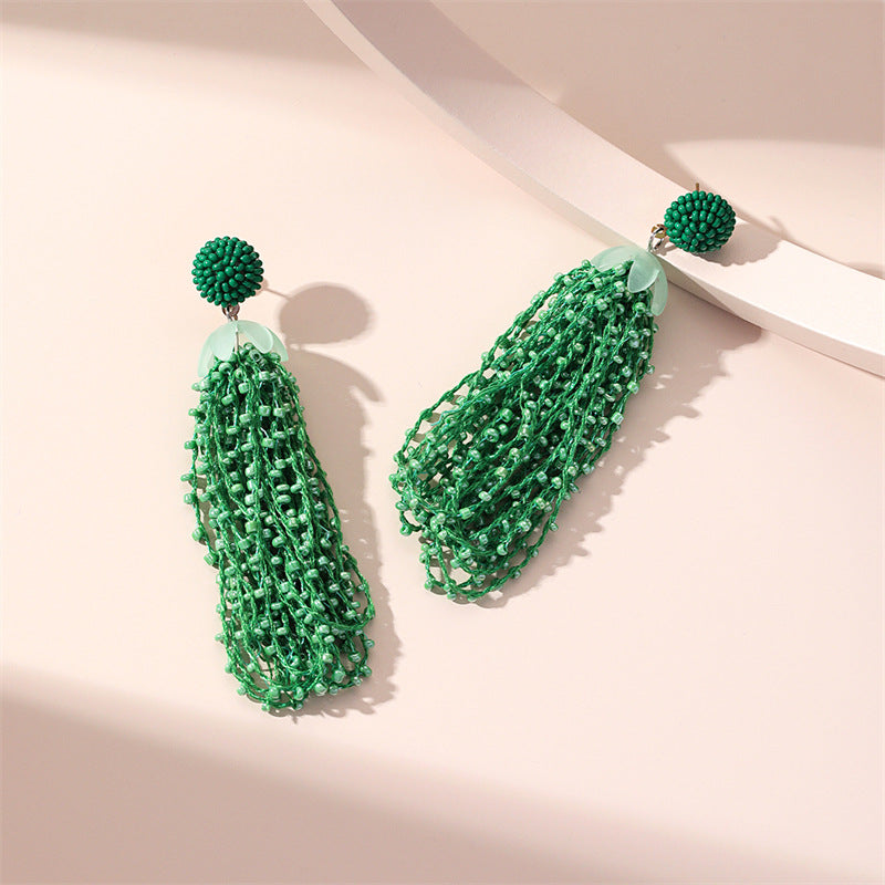 Long Beaded Fringed Earrings Women'S Vintage Bohemian Earrings