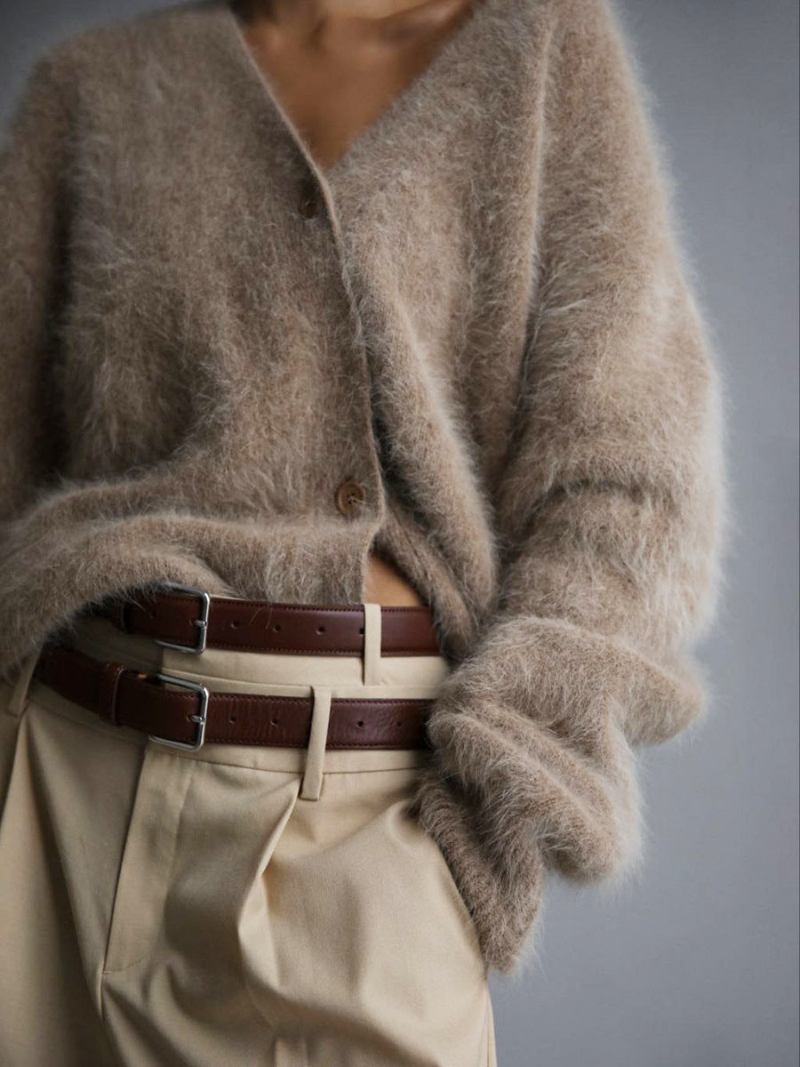 V-Neck Loose Mohair Sweater Cardigan