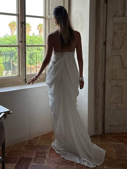 Backless V-Neck Sleeveless Maxi Dress Elegant Vacation Style
