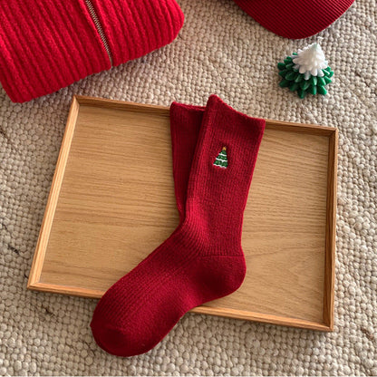 Winter Cartoon Embroidered Soft Christmas Crew Socks