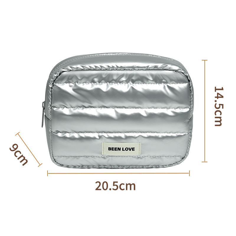 Solid Color Puffer Portable Cosmetic Bag