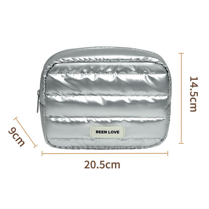 Solid Color Puffer Portable Cosmetic Bag