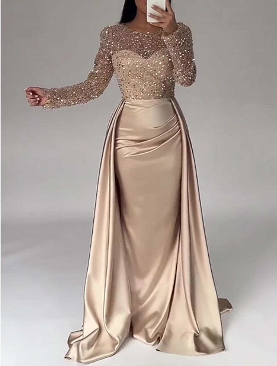 Elegant Satin Mermaid Dress With Beading For Formal Events