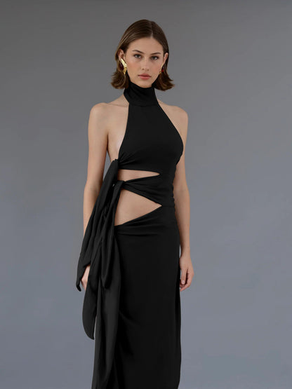 Backless Halter Long Maxi Dress with Cutout Design