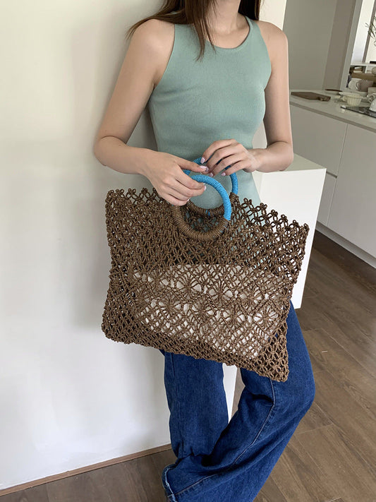 Trendy Woven Straw Beach Bag Casual Handbag
