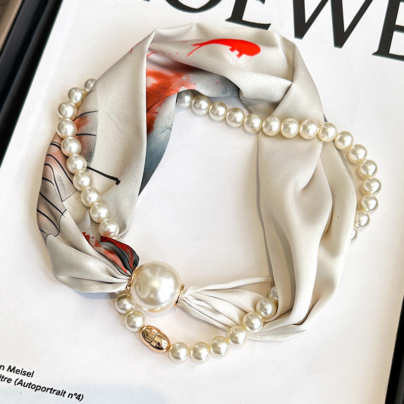 Elegant Magnetic Clasp Pearl Necklace Scarf