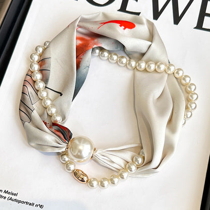 Elegant Magnetic Clasp Pearl Necklace Scarf