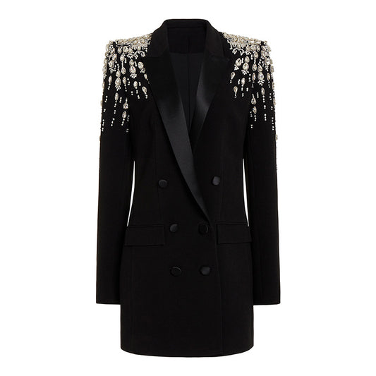 Fashionable Handmade Beaded Long Blazer