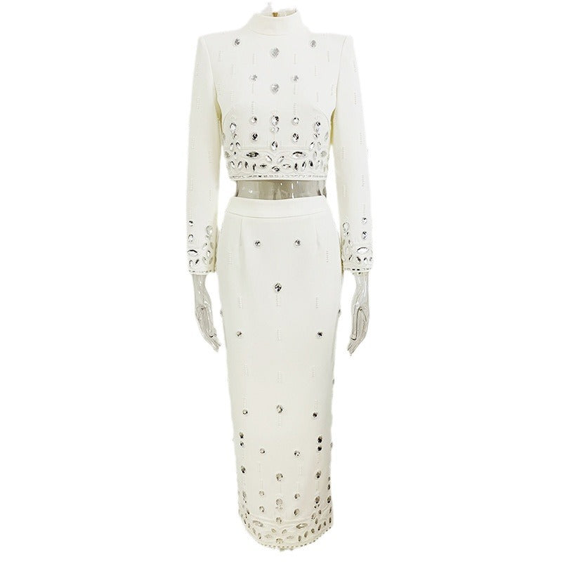 Beaded Short Top Long Skirt Set