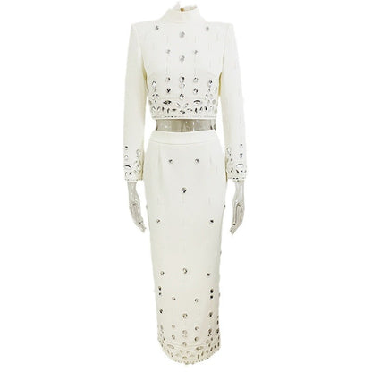 Beaded Short Top Long Skirt Set