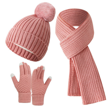 Warm Knitted Winter Hat, Scarf, And Gloves Set