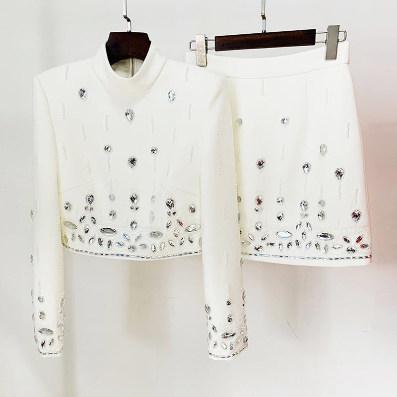 Pearl Beaded Short Top Skirt Set
