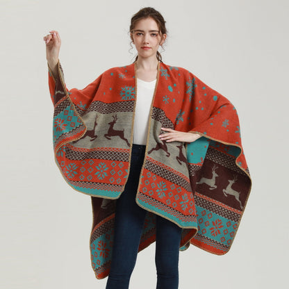 Faux Cashmere Split Shawl Stylish Thermal Scarf Christmas Gift Double-Sided Thick Shawl