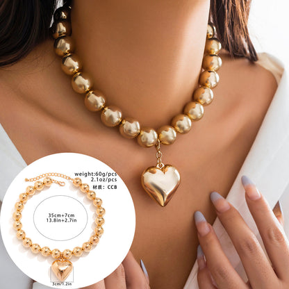 Multi-Layer Heart-Shaped Pearl Necklace Trendy Cyberpunk Style