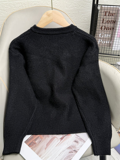 Elegant Knit Solid Color Button Down Cardigan
