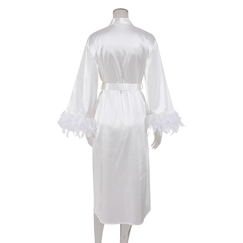 Feather Loose Waist Tie Long Dress