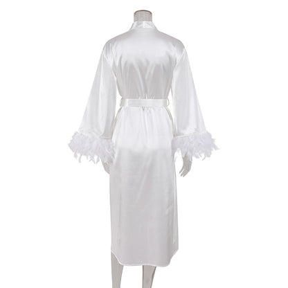 Feather Loose Waist Tie Long Dress