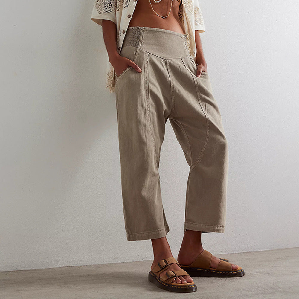 Casual Washed Distressed Straight Cropped Pants
