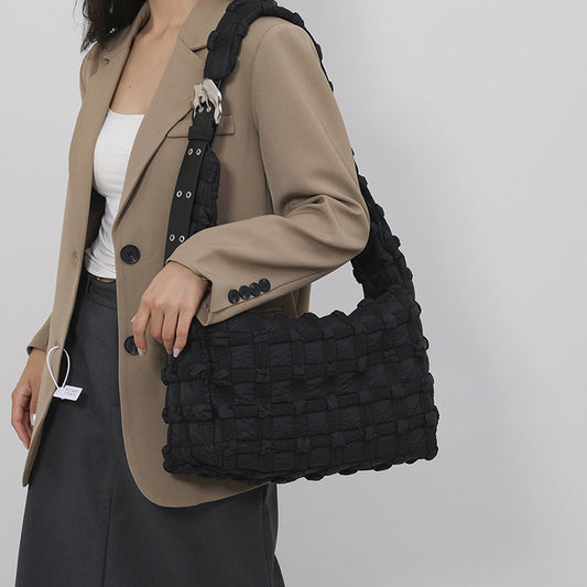 Checkered Cloud Puff Bag Trendy Nylon Shoulder Bag