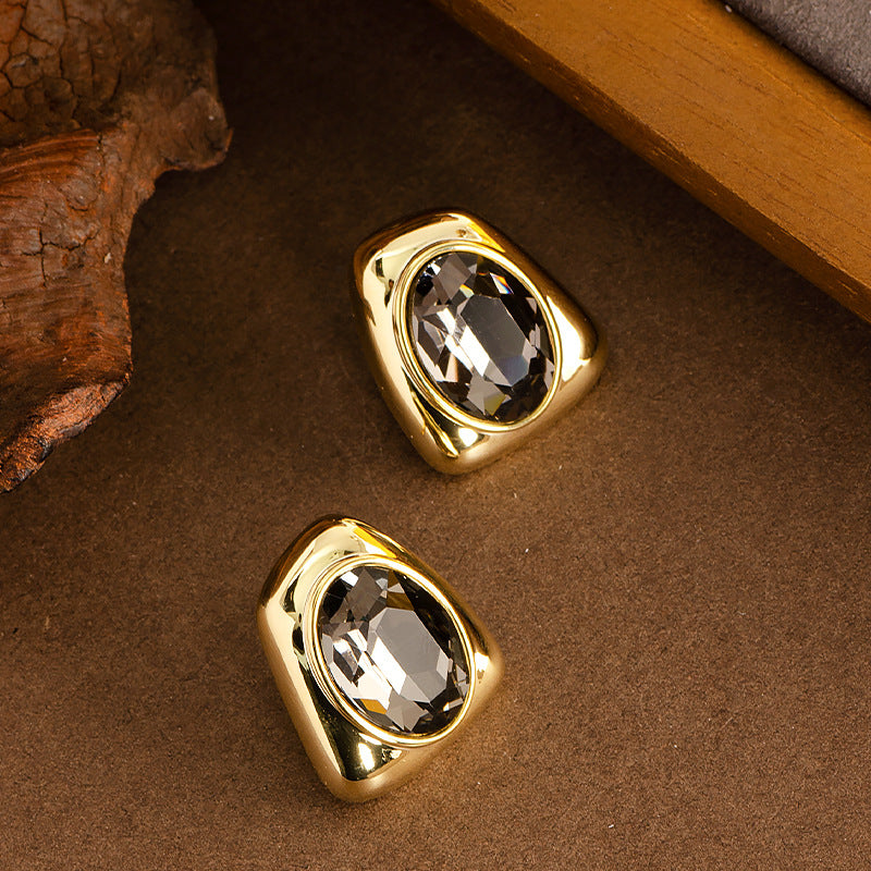 Geometric Zircon Stone Earrings Stylish Minimalist Copper With Silver Plated Needle