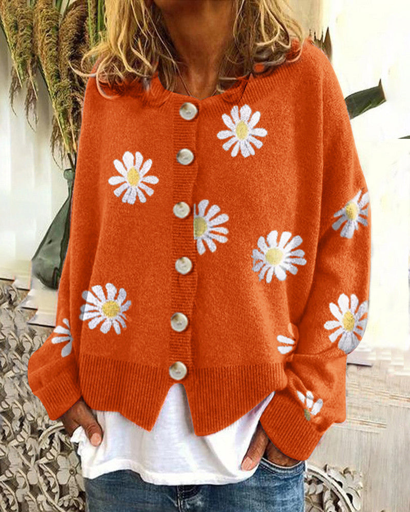 Autumn And Winter New Sweater Ladies Embroidered Knitted Cardigan Sweater