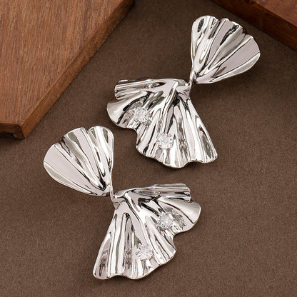 Elegant Ginkgo Leaf Earrings With Rhinestones For Women