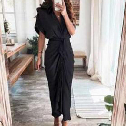 Trendy V-Neck Printed Maxi Dress Elegant Commuter Style