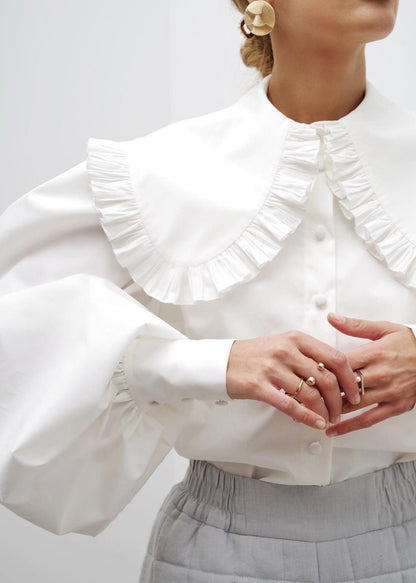Ruffled Collar Blouse High Quality Cotton