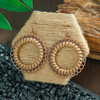 Bohemian Leaf Tassel Earrings Metal Leather Drop Dangle