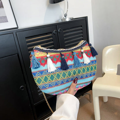 Ethnic Style Embroidered Woven Shoulder Bag