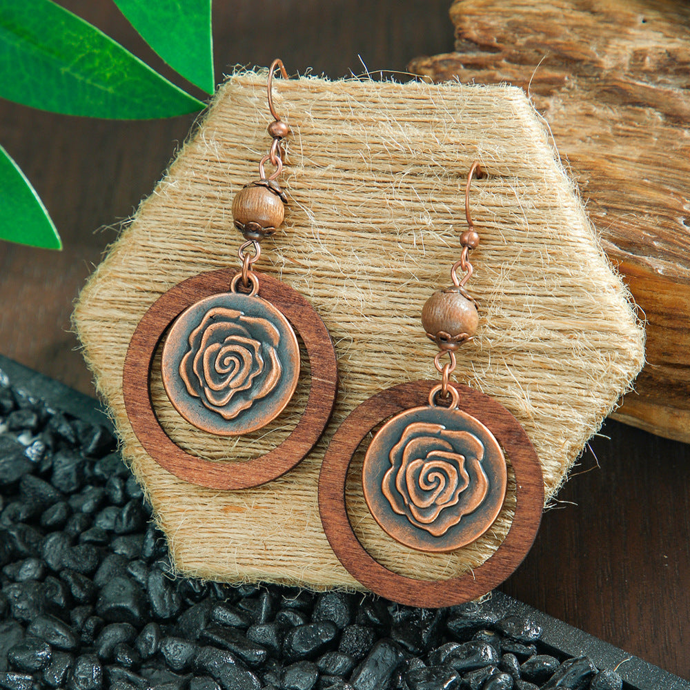 Bohemian Leaf Tassel Earrings Metal Leather Drop Dangle